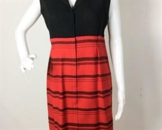69	Vintage Fontana Italy Sleeveless Dress	Vintage Fontana Italy Collared Sleeveless Dress Zipper Front - Black and Red Dress Two Button Belted Back **** NO SIZING **** Dress measures - approximately 40" long & 20" across bust
