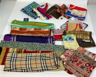 86	Grouping of Designer Silk Scarves	Lot includes silk scarves by Fraas, Burberrys, Pablo Picasso 2001 Succession, Albert Nipon, Jean-Louis Scherrer, Caruso, Echo, B. Altman and Co., Vera, Liberty of London, Pertegaz, Ekaterina Moros, Ferre, some marks and wear consistent with use, good condition.
