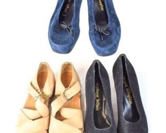 233	Stephane Kelian 3 pairs of suede shoes	Made in France. US sizes 7-7.5. worn soles. Black heel 2.5 inches.
