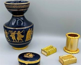 Deep Blue and Gold Enamel Lot