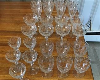 Floral Etched Glassware Set