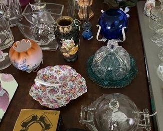Large selection of vintage pottery and glass.