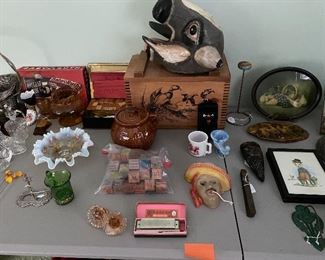Large selection of vintage pottery and glass, in addition to numerous other vintage curiosities.