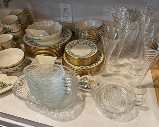 Christmas Lenox and Swedish fluted wine glasses