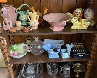 Large selection of pottery by Roseville, Weller, Hull, Haeger, and others.
