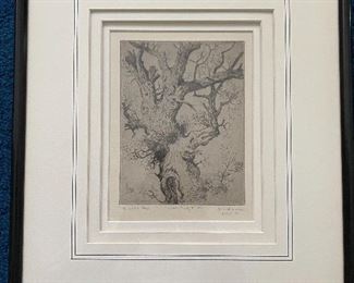 Reynold Weidenaar drypoint, signed in pencil, “Monarch Willow”.