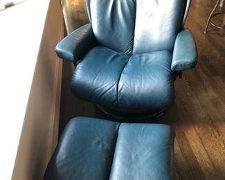 Blue Ekornes Stressless large chair and ottoman. $800