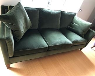 Old Hickory Tannery green velvet sofa. 88" long x 38" deep x 42" tall on backrest x 23" tall on seat. Like-new condition! $2,500