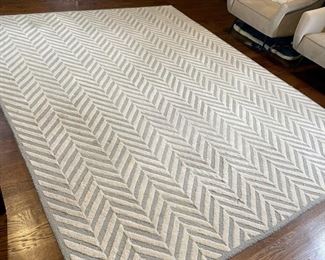 HERRINGBONE AREA RUG | Grey and white chevron pattern area rug by Pottery Barn; 8 x 10 ft. [needs cleaning] 