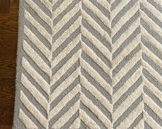 HERRINGBONE AREA RUG | Grey and white chevron pattern area rug by Pottery Barn; 8 x 10 ft. [needs cleaning] 