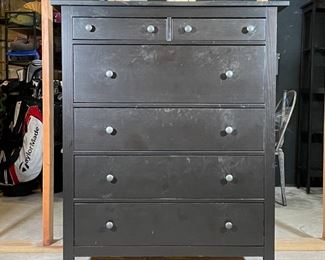 CHEST of DRAWERS | Dark stained wood tall dresser, having two small drawers over four larger drawers, each with double pulls; 52 x 43-1/4 x 20 in. 