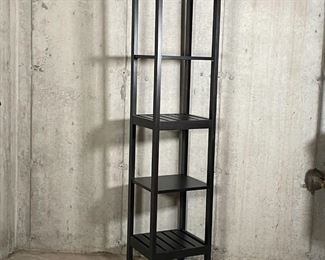 TALL IKEA SHELF | Dark-stained wood open shelving unit with five tiers, great for displaying and storing items in a narrow space; h. 68-1/4 x 15-1/4 x 14-1/4 in. 