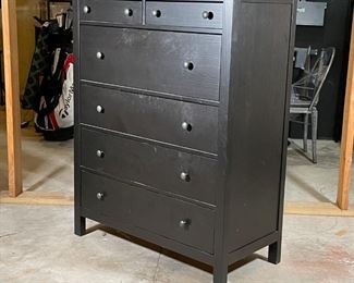CHEST of DRAWERS | Dark stained wood tall dresser, having two small drawers over four larger drawers, each with double pulls; 52 x 43-1/4 x 20 in. 