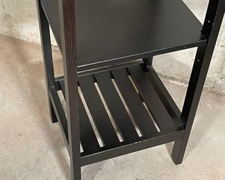 TALL IKEA SHELF | Dark-stained wood open shelving unit with five tiers, great for displaying and storing items in a narrow space; h. 68-1/4 x 15-1/4 x 14-1/4 in. 