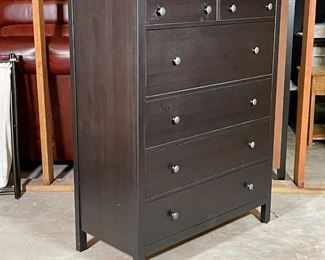 TALL CHEST of DRAWERS | Dark stained wood dresser, having two small drawers over four larger drawers, each with double pulls; 52 x 43-1/4 x 20 in. 