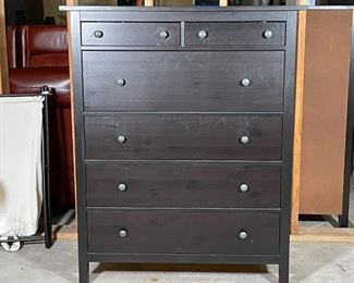 TALL CHEST of DRAWERS | Dark stained wood dresser, having two small drawers over four larger drawers, each with double pulls; 52 x 43-1/4 x 20 in. 
