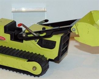 VINTAGE TONKA TOY T-6 PRESSED STEEL HIGH LOADER / BULLDOZER , LIME GREEN, circa 1970's