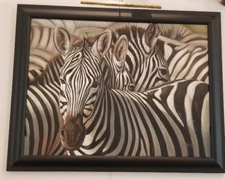 Oil on canvas zebra painting