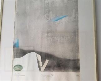 Framed print, abstract watercolor, signed Wharton