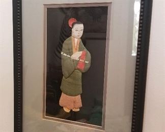 Framed Chinese padded silk figure