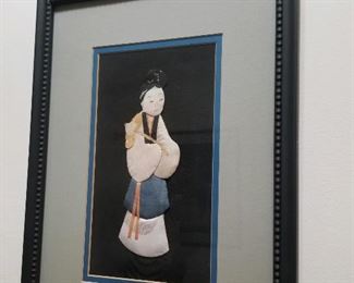Framed Chinese padded silk figure