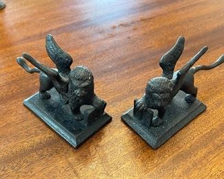 Pair if bronze winged lion figurines