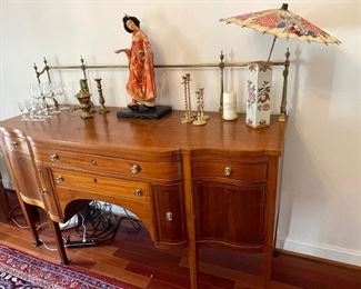 Vintage Hepplewhite style sideboard/buffet with brass gallery