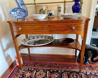 Vintage Hepplewhite style server with brass gallery