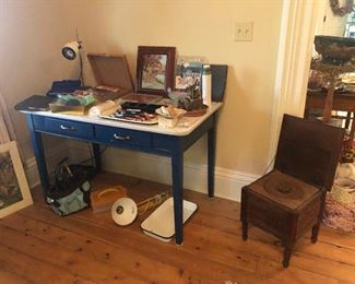 Porcelain top table, antique potty