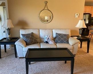 I think couch is leather
Matching coffee and end tables