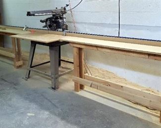 DeWalt 12" Radial Arm Saw, Model 7790, Includes 32" Metal Stand, Model 7790, And Custom Built Material Table, 36" x 20' x 14", With Kreg Top Rail Stop