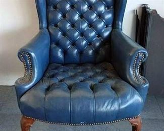 Leather Wingback Armchair With Cabriole Legs, 36" x 29" x 29"