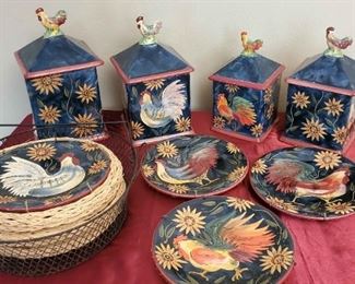 Ceramic Rooster Canisters Plates