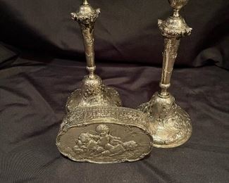 Italian .800 SILVER Candlesticks and Cherub Trinket Box