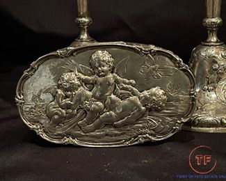 Italian .800 SILVER Candlesticks and Cherub Trinket Box