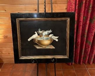 Large Antique MICROMOSAIC Plaque - Doves of Pliny - Studio del Mosaico Vaticano, Fabbrica di San Pietro - 26 3/4” x 21 1/2”