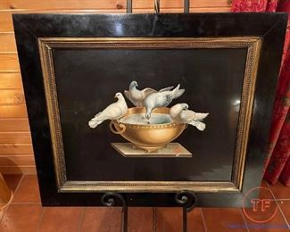 Large Antique MICROMOSAIC Plaque - Doves of Pliny - Studio del Mosaico Vaticano, Fabbrica di San Pietro - 26 3/4” x 21 1/2”