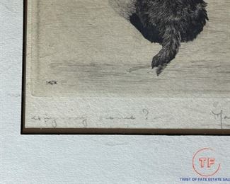 Signed Etching "Anybody Home?" by MARGUERITE KIRMSE - 1936