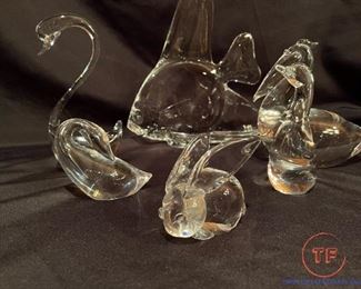 STEUBEN Crystal Glass Figural Art Swan, Bunny, and Duck