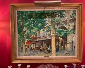 CONSTANTIN KLUGE (1912 - 2003) - Oil Painting on Canvas - Cafe Le Rallye - 28" x 36" (sight)