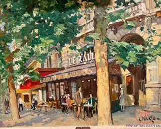 CONSTANTIN KLUGE (1912 - 2003) - Oil Painting on Canvas - Cafe Le Rallye - 28" x 36" (sight)