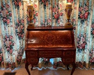 Antique French Style Secretary Desk with Inlay