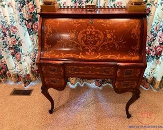 Antique French Style Secretary Desk with Inlay