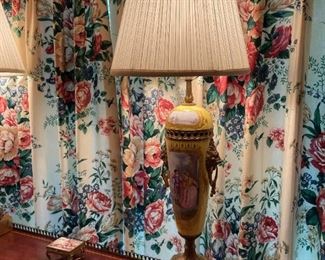 Pair Antique French Bronze Mounted Porcelain Urn Lamps, Possibly Sevres