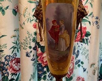 Pair Antique French Bronze Mounted Porcelain Urn Lamps, Possibly Sevres