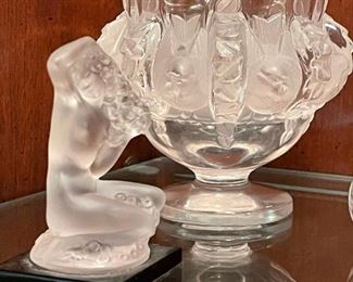 LALIQUE Figural Kneeling Woman and LALIQUE Dampierre Vase 