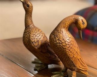 Golden Crown Porcelain Ducks with Brass Feet