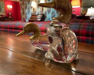MURANO Glass Art Ducks with Brass Heads