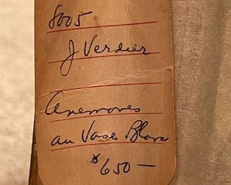 Original Still Life "Anemones Au Vase Blanc" Oil on Canvas by JEAN VERDIER