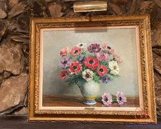 Original Still Life "Anemones Au Vase Blanc" Oil on Canvas by JEAN VERDIER